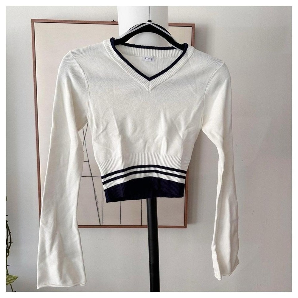 Garage V Neck varsity sweater cropped‎ white sizP/S